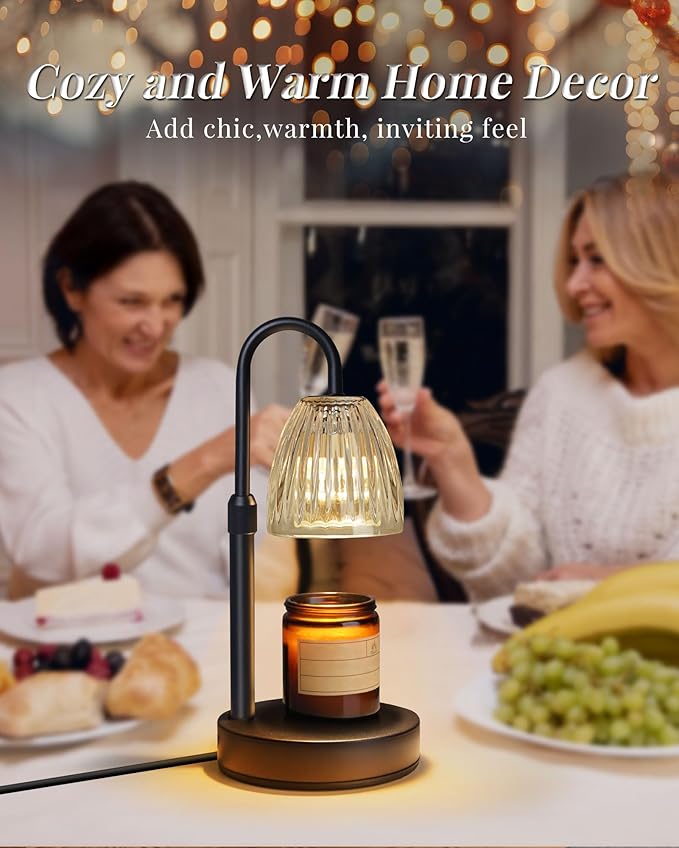 Dimmable Candle Warmer Lamp with Timer Adjustable Height, for Mom, Home Decor Birthday Housewarming Gifts for Women, Modern Electric Wax Melt Warmer for Scented Jar Candles, Clear