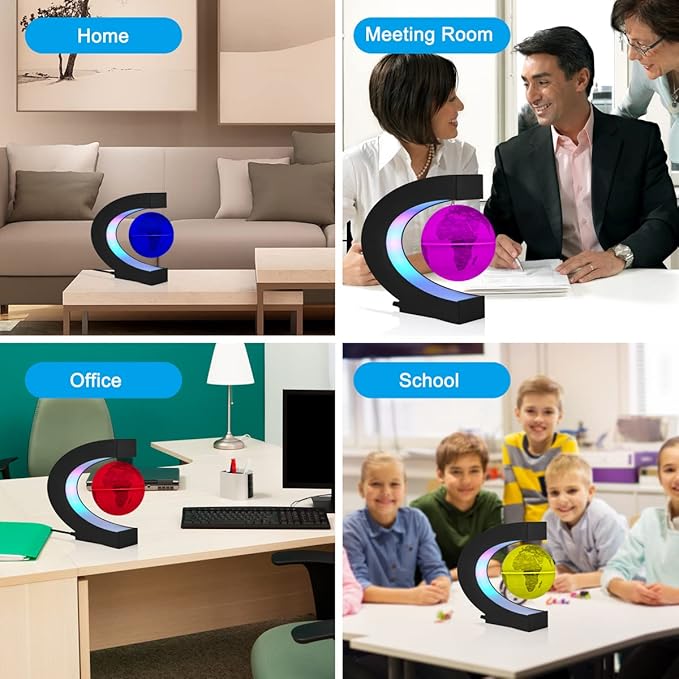 Levitating Globe with LED Lights, Multi-Color Changing Magnetic Levitation Globe Rotating Floating World Map Lamp Office Home Desk Decoration for Friend Birthday Gifts