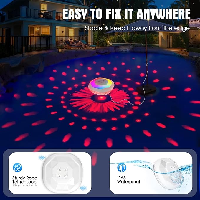 Floating Pool Lights, Pool Light That Float IP68 Waterproof, Color Changing Swimming Pool Lighting,Pool Floating Light for Inground Above Ground Pools-1PC