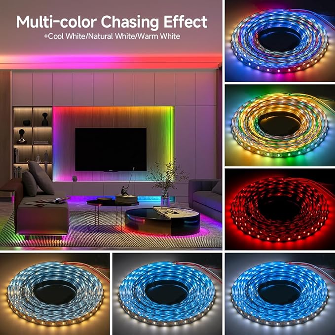 BTF-LIGHTING SK6812(Similar WS2812B) RGBW RGB+Cool White(6000K) Individually Addressable DC12V 16.4FT 60LED/m 4 Colors in 1 Light Dream LED Strip IP68 White PCB(No Adapter or Controller)