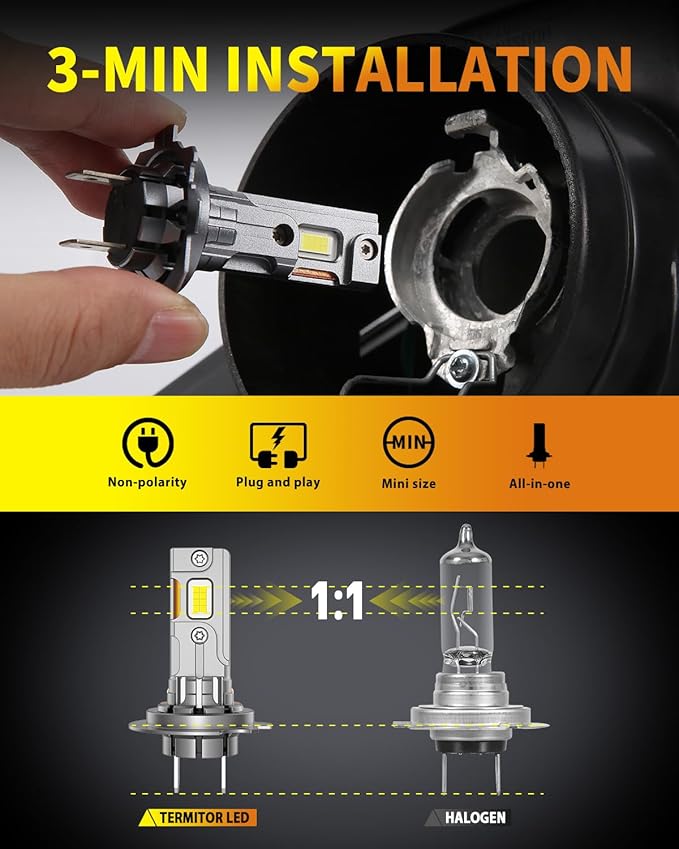 H7 Light Bulbs, 30000LM 800% Super Bright, 6500K Cool White, Real 1:1 Halogen Mini Size H7 H7LL Fog Light bulb, Plug and Play, Pack of 2