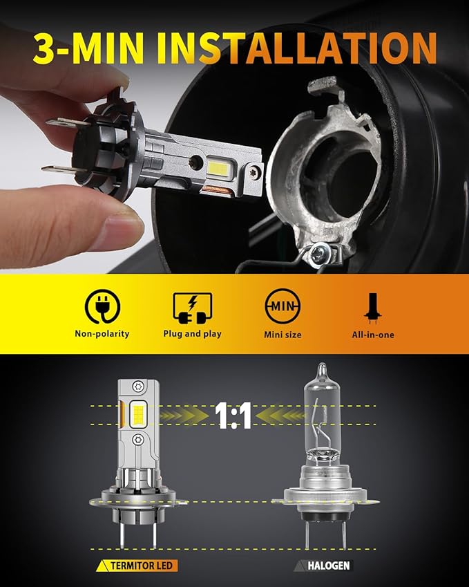 Latest H7/H7LL Bulbs, 30,000LM 800% Brightness, 6500K White Super Bright, 1:1 Halogen Size, 6500 Cool White H7 Fog Lights, No Adapter Required, Easy Install, Non-Polarity, Pack of 2