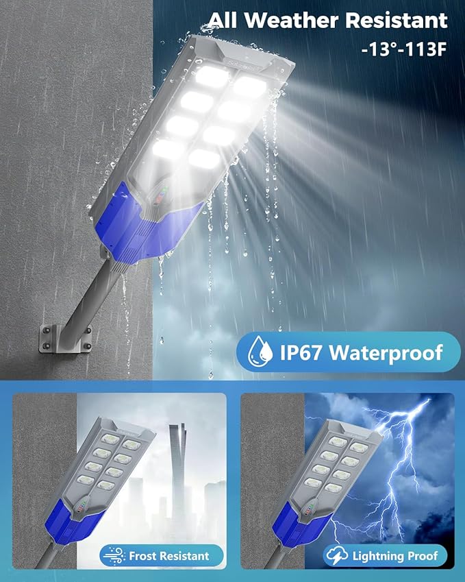 AIKVSXER S-10000W Solar Street Lights Outdoor, 6500K Commercial Dusk to Dawn Parking Lot Light, Waterproof IP67 Solar Security Flood Lights with Motion Sensor and Remote for Street,Road,Yard, 1 Pack