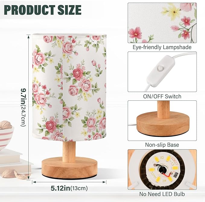 senya Flower Table Lamp for Bedroom Living Room, Pink Rose Flower Floral Bedside Lamps with USB Charging Ports Nightstand Light Lamps