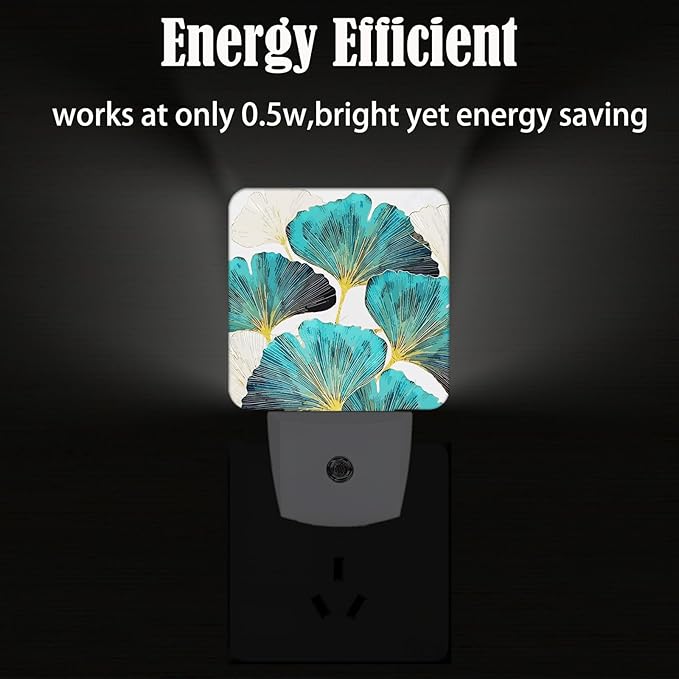 Green Ginkgo Leaves Night Light,Plug Into Wall Decor for Stairway,Hallway,Kitchen,Dusk to Dawn Sensor Nightlights for Boys/Girls/Women/Men Room Gifts