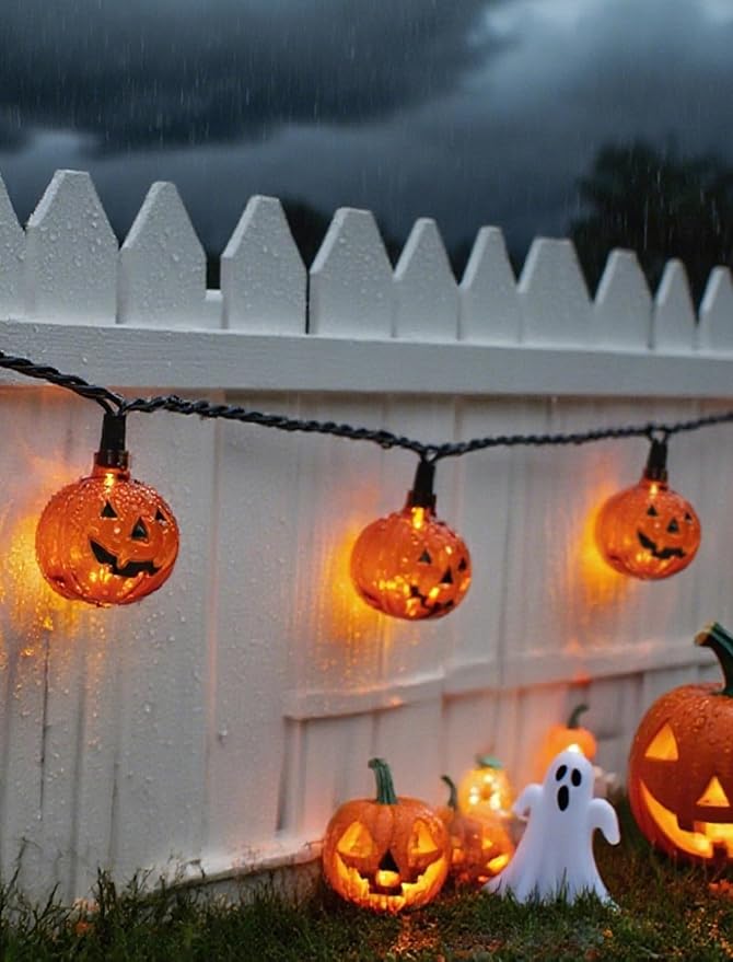 8.5Ft LED Halloween Lights Pumpkin String Lights with 10 Smiling Jack O Lantern Pumpkin Lights, Clear Orange Jack O Lantern for Home Party Yard Porch Indoor Outdoor Decor Halloween Decorations
