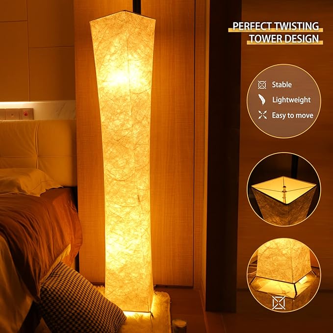 LEONC 61" Soft Light Floor Lamp for Game Room and TV, RGB Color Changing LED, Tyvek Fabric Shade, Smart App Control, Compatible with Alexa & Google Home, Music Sync and Multi Scene Modes,Floor Lamp