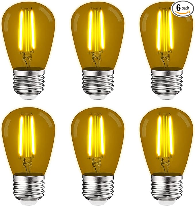 LUXRITE S14 Edison LED Yellow Light Bulbs, 0.5W, Colored LED Bulbs for Outdoor String Lights, UL Listed, E26 Base, Indoor Outdoor, Decoration, Party, Holiday, String Light Replacement Bulbs (6 Pack)