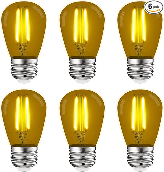LUXRITE S14 Edison LED Yellow Light Bulbs, 0.5W, Colored LED Bulbs for Outdoor String Lights, UL Listed, E26 Base, Indoor Outdoor, Decoration, Party, Holiday, String Light Replacement Bulbs (6 Pack)