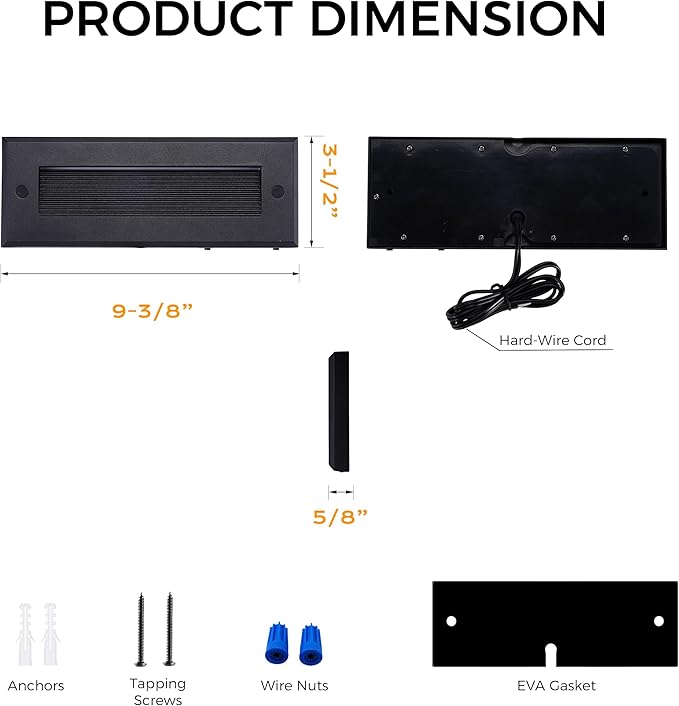 [6 Pack] Cloudy Bay 9 Inch 5CCT Low Voltage LED Outdoor Step Lights 12V-15V 3W/5W Dual-Bright Selectable Landscape Stair Lights,Exterior Deck Lights, Aluminum,Metal Black