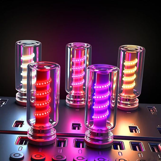 5Pcs Mini Retro Atmosphere Light, Transparent Shell USB LED Car Interior Atmosphere Lamps, Touch-Control Portable Plug-in Glass Bottle Ambient Night Light for Camping Bedroom Party