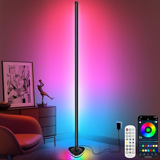 Corner Floor Lamp,Smart RGB LED corner Floor Lamps with Luminous Base,21W 1800LM Super Bright Floor lamp with APP&Remote,LED corners lamp with Music Sync&16Million Colo,Ambient Lighting-Black