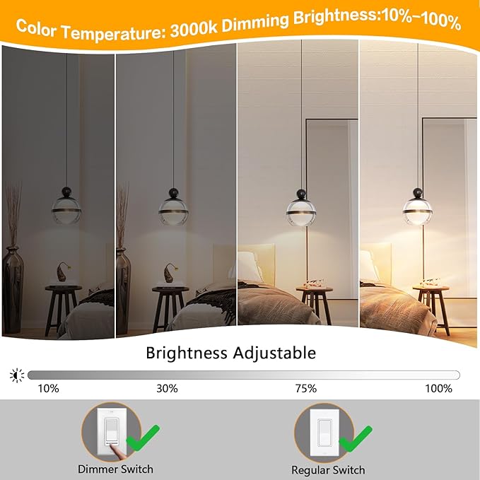 Modern Black Pendant Light Globe Hanging Pendant Lighting LED Dimmable Small Chandelier Light Fixture for Kitchen Island Bedroom Dining Room Bar (1-Lights)