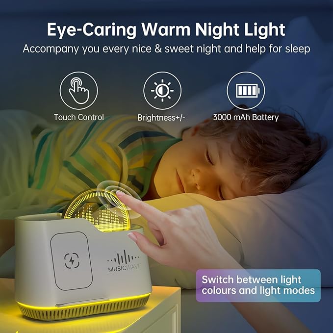 Night Light Bluetooth Speaker, Touch Control Bedside Lamp with Dimmable Dynamic Colored Lights, 15W Wireless Charging Station, Phone Holder, Gifts for Girls Boys Women Gifts Room Decor