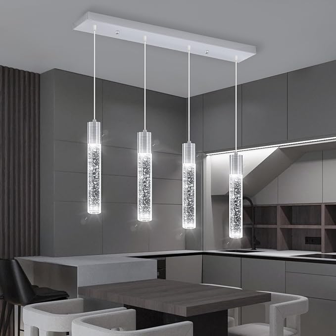 4-Lights Mini Crystal Pendant Light for Kitchen Island, Modern Led Crystal Chandelier for Dining Room Living Room 6000K