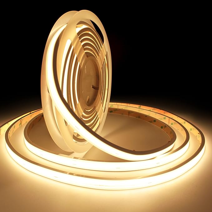 COB LED Strip Lights,2700K Warm White,24V led Light Strips Waterproof,480LEDs/M,16.4ft/5M,CRI90+ Outdoor cob led,Ip67 Sauna Lights for Sauna Room,Pool,Garden,(Power Not Included)