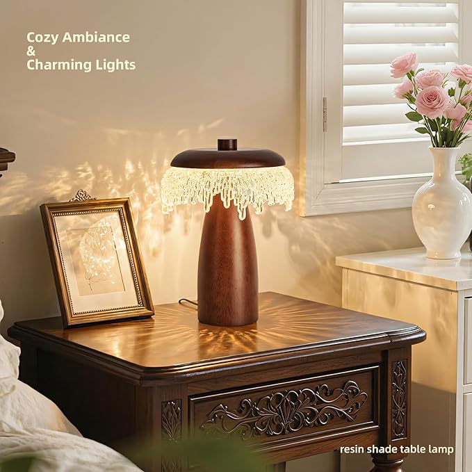Wood LED Table Lamp,3 Color Temperature Table Lamps,12W Modern Table Lamp Plug-in Bedside Lamp for Bedroom,Nightstand,Living Room