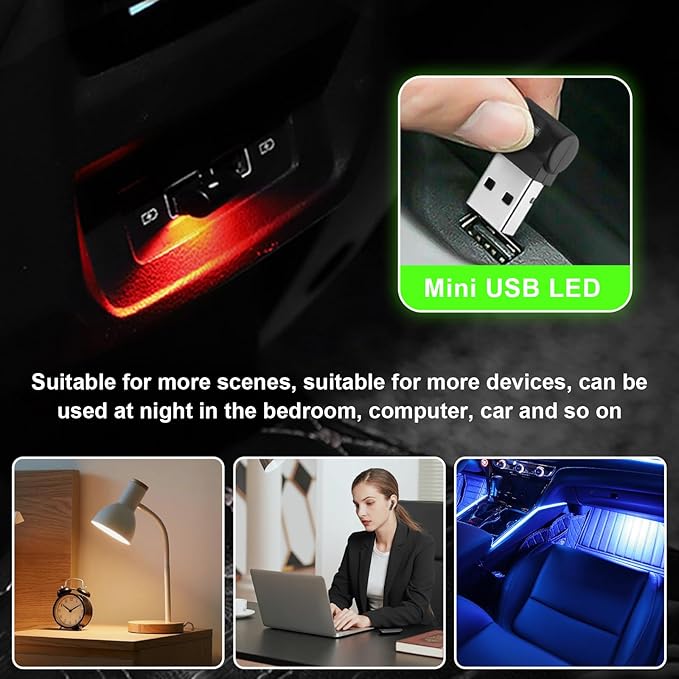 Mini USB LED Light, 8 Colors RGB Car USB LED Interior Atmosphere Light, Adjustable Brightness Smart Laptop Keyboard Home Office Decoration Night Lamp, Car Accessories