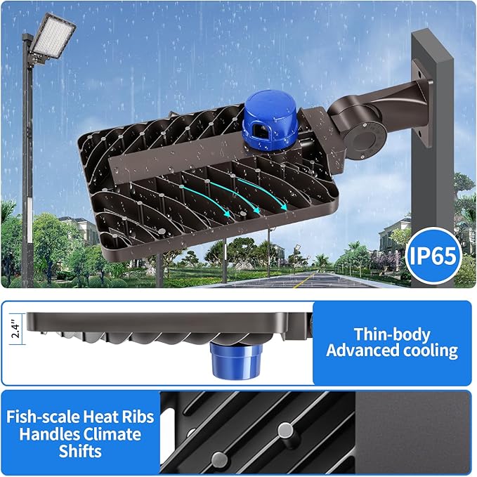 ledmo LED Parking Lot Light 37000lm Outdoor Dusk to Dawn Commercial Street Light with Adjustable Arm Wall Mount 240W IP65 LED Barn Security Area Lights for Yard Sport Warehouse Shop 5000K
