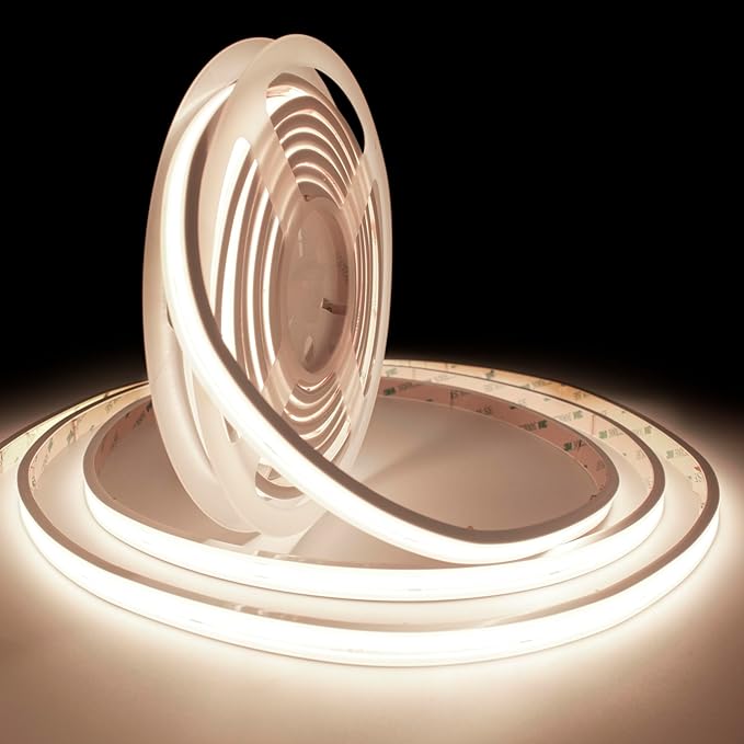 COB LED Strip Lights,Natural White 4000K,DC24V IP67 Waterproof LED Strip,480LEDs/M,16.4ft/5M,8MM Wide,CRI90+,Outdoor cob led Strip for Bathroom Decor,Pool,Garden (Power Not Include)