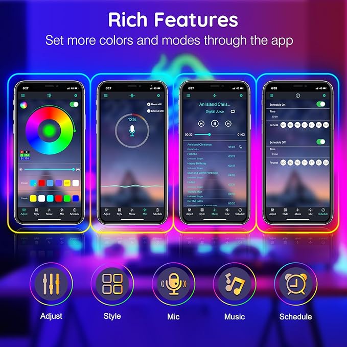 20Ft Led Rope Lights, Flexible Neon Lights Control with App/Remote, Multiple Modes, IP65 Outdoor RGB Waterproof, Music Sync Gaming Light Strip for Bedroom Decor