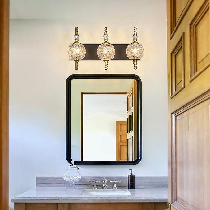 Modern Crystal Bathroom Vanity Lights Fixtures Over Mirror Black Gold Vintage 3-Lights 20 Inch Bathroom Light Fixtures Glass Crystal Vanity Lights