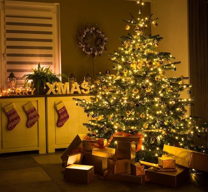 LAMPHOME Super-Bright Extendable Yellow Christmas Lights Decoration 150Lights 31.9ft UL Certified Mini Bulb String Light Set for Outdoor Christmas Tree Garden Holiday Party Patio Wedding Garland Decor