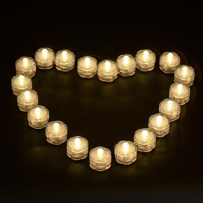 Submersible LED Lights, Waterproof Wedding Underwater LED Tea Lights Candles for Centerpieces/Party/Christmas Set of 24, Warm White