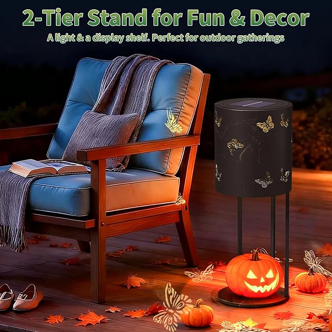 Solar Garden Plant Lights: Outdoor Waterproof Decorative Lamp with Flower Stand, Solar-Powered Yard Patio Outside Floor Decoration Lantern with Butterfly Pattern for Festival Decor