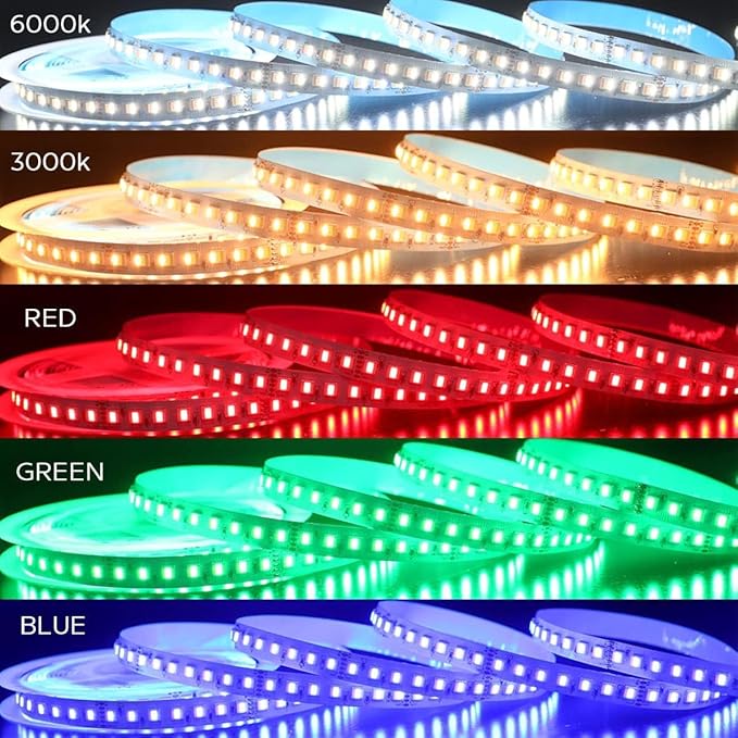 24VDC Highest Density 5-in-1 5050 RGBWW (RGB+Warm White+Daylight) 112LEDs/m Bright RGBCCT LED Strip 16.4FT Dimmable Tape Lights for Bedroom Decor (16.4Ft IP20 Non-Waterproof)