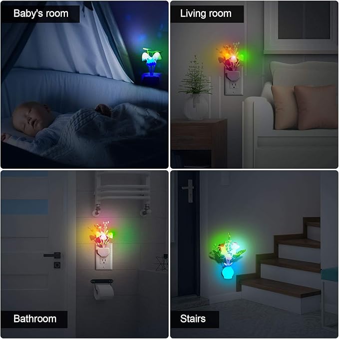 Mudder 6 Pack Mushroom Night Light LED Night Light Plug in Lamp 7 Color Changing Magic Cute Shaped Lamp Wall Decor for Adults Bathroom Home(Lotus Leaves, Rose)
