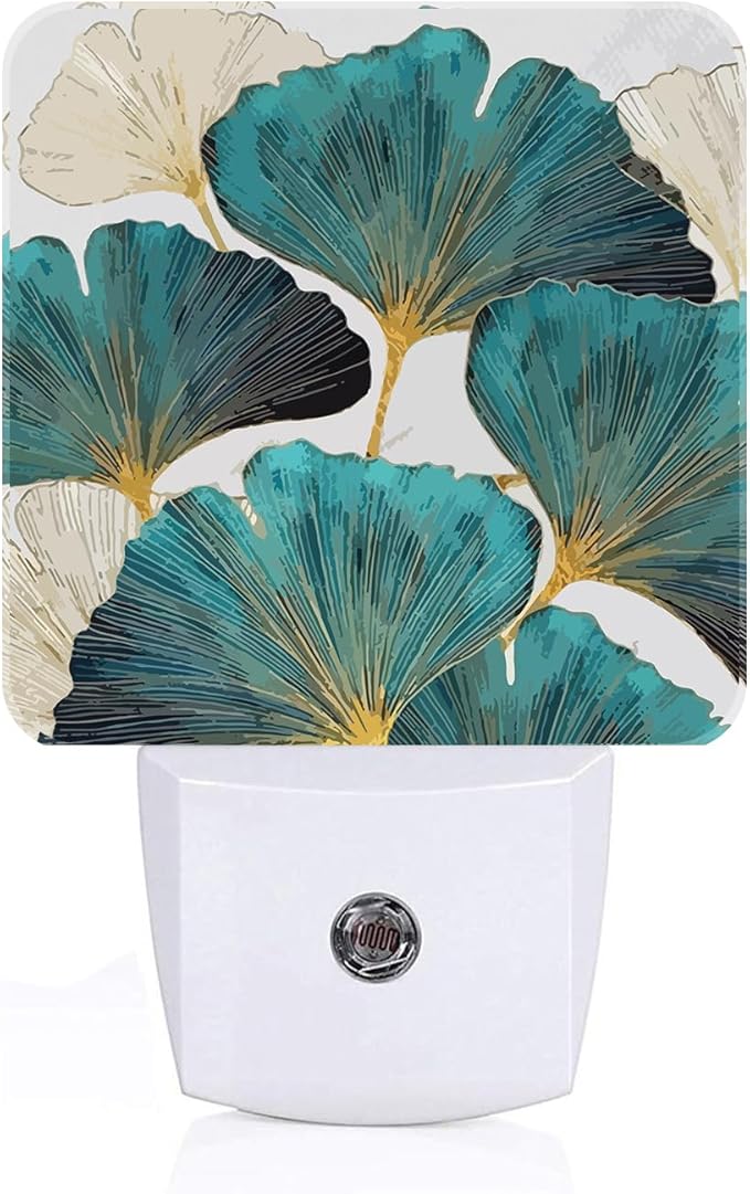 Green Ginkgo Leaves Night Light,Plug Into Wall Decor for Stairway,Hallway,Kitchen,Dusk to Dawn Sensor Nightlights for Boys/Girls/Women/Men Room Gifts