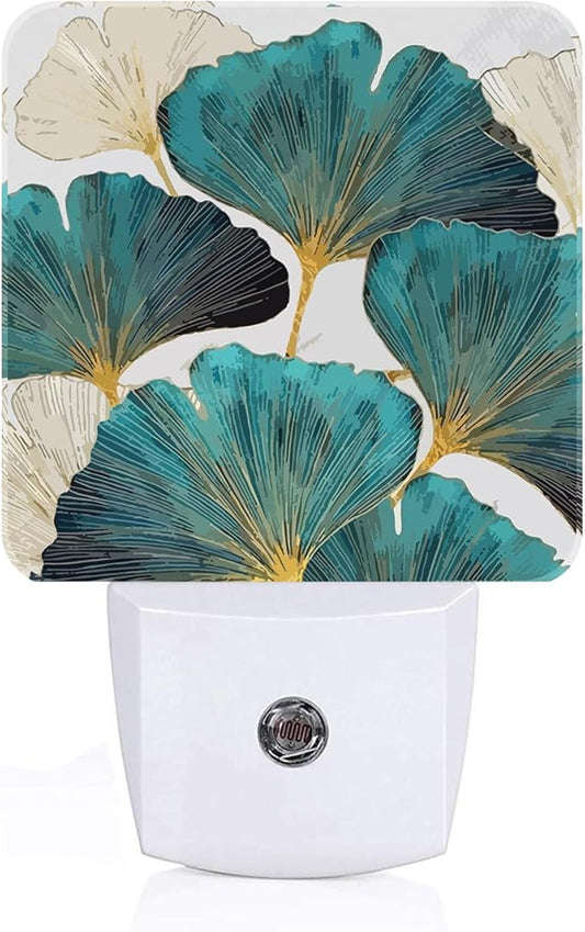 Green Ginkgo Leaves Night Light,Plug Into Wall Decor for Stairway,Hallway,Kitchen,Dusk to Dawn Sensor Nightlights for Boys/Girls/Women/Men Room Gifts