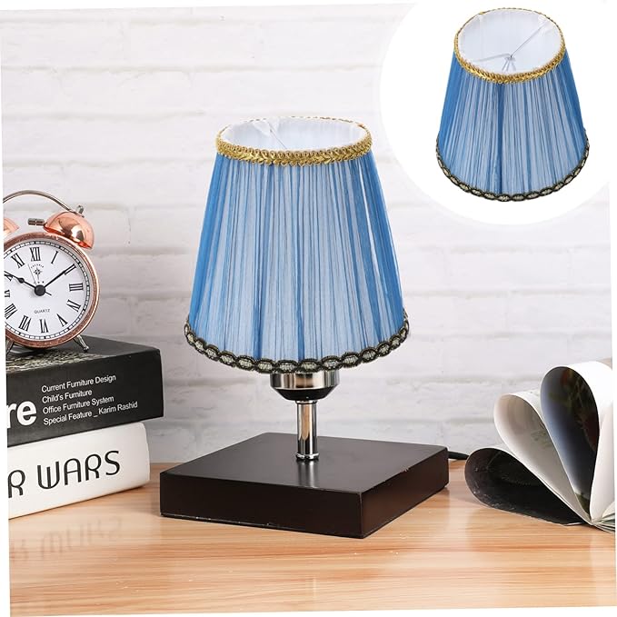 VOSAREA Small Pleated Lamp Shades Set of 2 - Vintage Blue Fabric Lampshades for Table or Wall Lamps - Clip On Design for Easy Installation for Home Decor