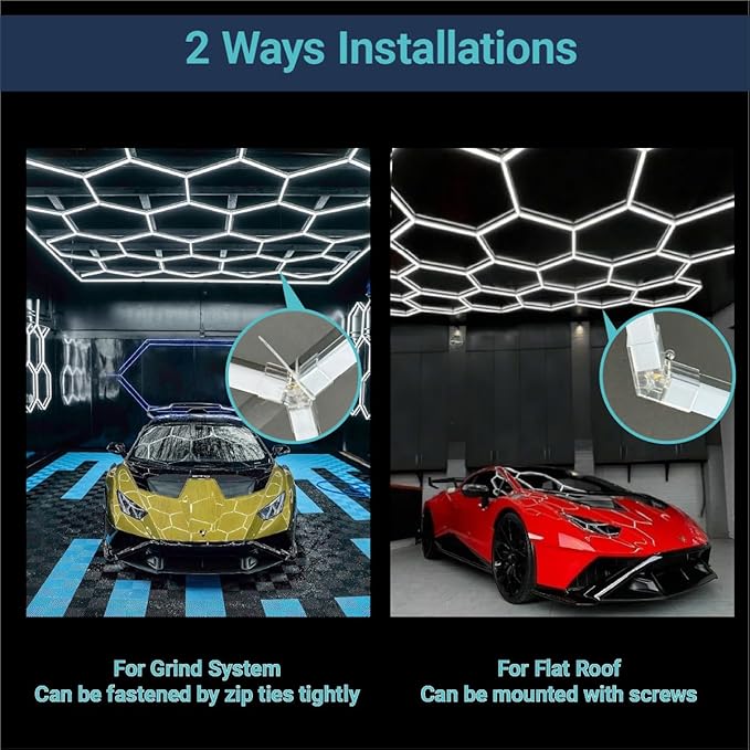 Hexagon Garage Lights: 3 Colors 3000K 4000k 6500K Honeycomb Hexagon LED Lights Super Bright Car Detailing Garage Light Ceiling LED Shop Light for Warehouse Workshop Gym Basement (14 hex 3 colors)