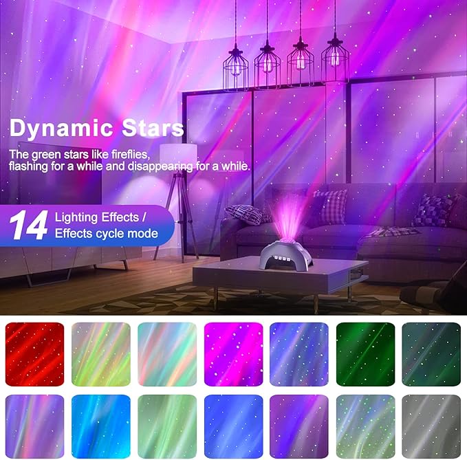 Northern Lights Aurora Projector,Star Projector Music Bluetooth Speaker and White Noise,Star Projector Galaxy Light with Remote Control,Night Light Projector for Home Decor Bedroom（Grey）