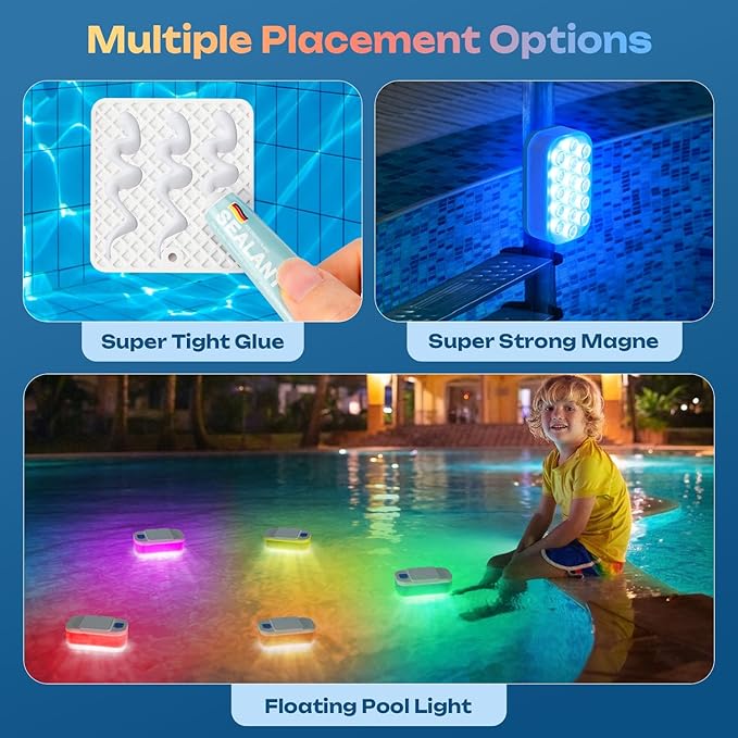 Pool Lights,Rechargeable Submersible LED Lights with Wireless Remote,20 Colors,IP68 Waterproof RGB Underwater Pool Light with Magnet for Inground/Above Ground Pools, Hot Tubs, Ponds (4 Pack)
