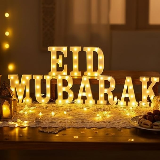 10 Pcs Eid Mubarak Decorations LED Letter Sign Lights Battery Powered Light up Home Table Decor for Table Wall Hanging Decoration for Party Favors Gift