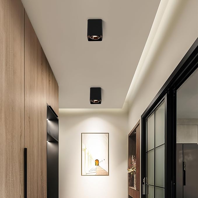 OKELI Black Modern LED Dimmable Ceiling Light Fixtures for Hallway Kitchen Entryway, 20W 1300LM 2700K-6000K Flush Mount Close to Ceiling Lighting, Cuboidal Ceiling Lamps for Living Room 3pack