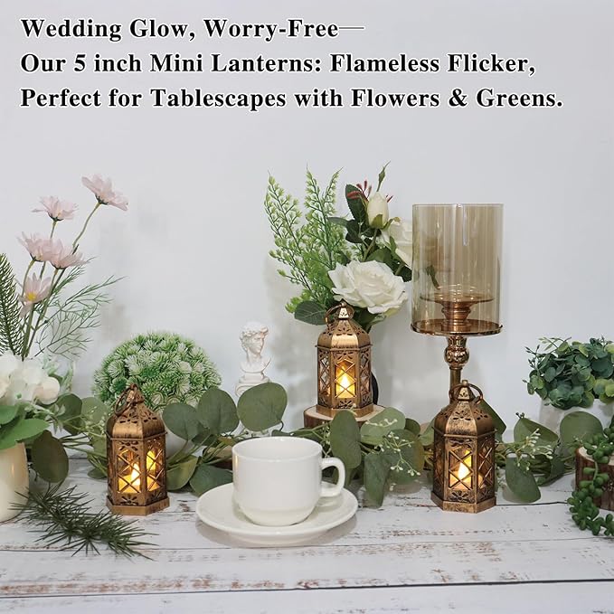 LLQ Mini Lantern for Centerpieces, (8Pack-5Inch) Vintage Lanterns Decorative, Small Hanging Lantern for Halloween Decorations, Christmas Centerpieces for Tables, Wedding Garden Party Decorations