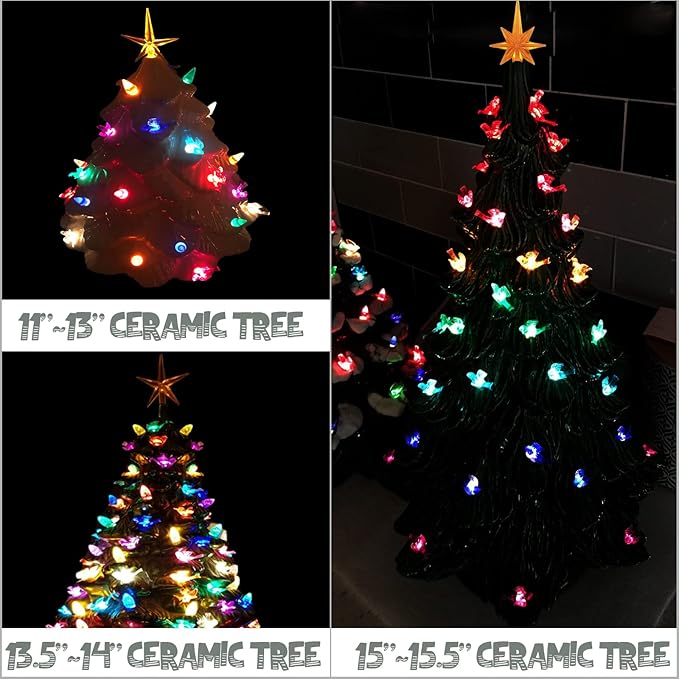 117Pcs Ceramic Christmas Tree Clear White Dove Bird Replacement Lights Bulbs and 1 Angel/3Stars Topper Ornament for Ceramic Tree Décor - Medium Plastic Pegs.