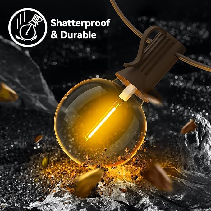 Vocevos 100FT 2Pack Outdoor String Lights LED Outside Waterproof Patio Lights Backyard Heavy-Duty Shatterproof Plastic G40 Bulbs Connectable Globe Light Decor Yard Café Exterior