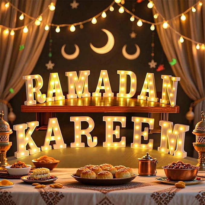13 Pcs Ramadan Kareem Large LED Letter Sign Ramadan Kareem Lights Battery Powered Table Decorations for Room Bedroom Home House Party Gift Tabletop Decorations