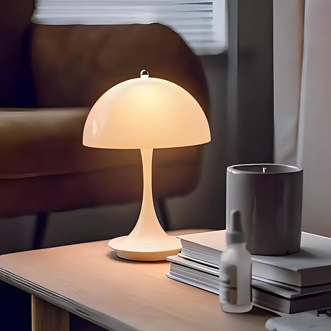 Flower Bud Lamp Modern Flowerpot Cordless Mushroom Touch Table Lamp 3 Mode Dimmable Rechargeable Desk Lamp,Night Light for Bedroom (White)