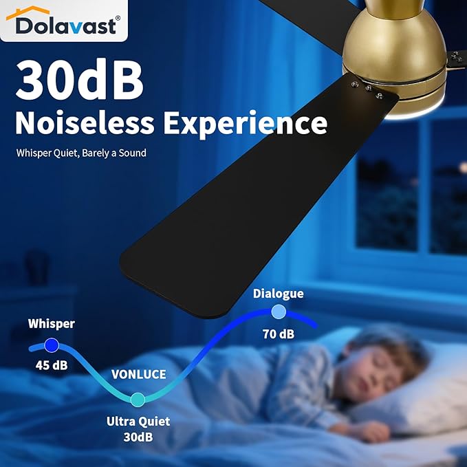 Ceiling Fans with Lights, 48 inch Low Profile Ceiling Fan with Light and Remote Control, Flush Mount, Reversible, 3CCT, Dimmable LED, Noiseless, Gold Ceiling Fan for Bedroom, Dining Room