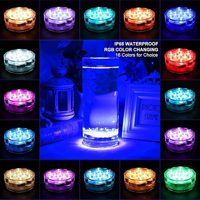 Submersible LED Lights with Remote Control, 16 Colors Changing Waterproof LED Tea Lights, Pool lamp Battery Operated Underwater Pond Light for Aquarium Garden Wedding Party