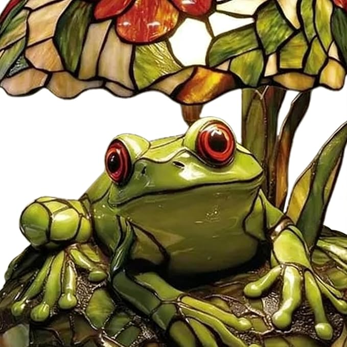 Table Lamp, Frog and Flower Shaped Tables Lights, Rustic Garden Style Stained Glass Tables Lamp, Small Bedside Lamps, Decorative Lamps for Dining Room Nursery Nightstand Home Bedroom Bookshelves