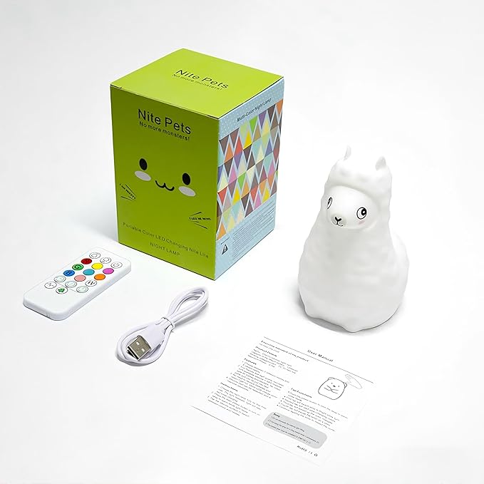 Cute Llama Night Light for Kids, Silicone LED Nursery Lamp with Soft Glow, Rechargeable Touch Control Bedside Lamp for Bedroom, Night Light Up Toddler Bed Rooms