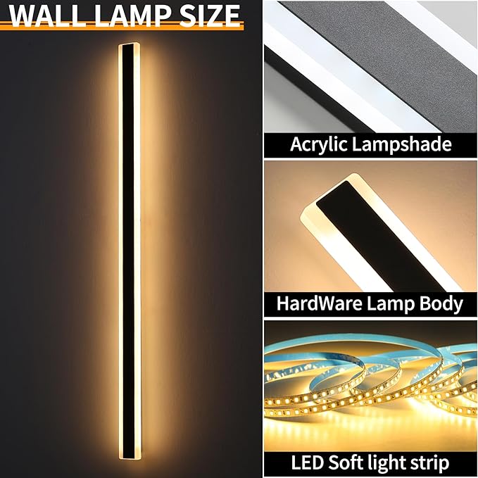 Mikeru 2Pack 71inch Outdoor Wall Light Fixtures, 3000/4500/6000K 3 Color Modern Black Linear Wall Lights Front Porch Light Wall Mounted Led Lighting for Basement, Shop,Garage Lighting Non-Dimmable