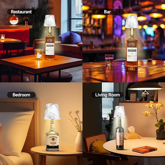 2025 New Bottle Lamp - LED Bottle Lights for Liquor & Wine Bottles, Cordless Lampshade, Whiskey Bottle Top Light, Bottle Stopper Night Light Kit, Rechargeable 3-Tone Touch-Dimmable